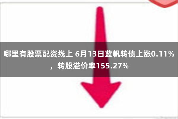 哪里有股票配资线上 6月13日蓝帆转债上涨0.11%，转股溢价率155.27%